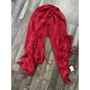 Red sequins fringe scarf new with tags